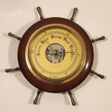 Vintage Wood Cased Brass Trim Ships Wheel Barometer Made in West Germany