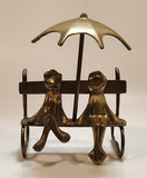 Frog Couple on Bench with Umbrella 5" Tall Brass Ornament Made in India