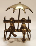 Frog Couple on Bench with Umbrella 5" Tall Brass Ornament Made in India