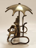 Frog Couple on Bench with Umbrella 5" Tall Brass Ornament Made in India