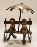 Frog Couple on Bench with Umbrella 5" Tall Brass Ornament Made in India