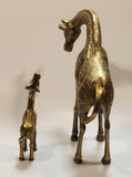 Vintage Mother Giraffe and Baby Giraffe Set of Brass Figurines