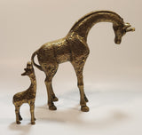 Vintage Mother Giraffe and Baby Giraffe Set of Brass Figurines