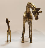 Vintage Mother Giraffe and Baby Giraffe Set of Brass Figurines