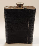 Fur Top and Bottom Black Textured Leather Wrapped Stainless Steel Hip Flask