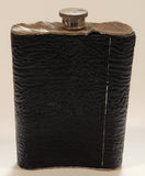 Fur Top and Bottom Black Textured Leather Wrapped Stainless Steel Hip Flask