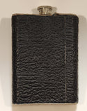 Fur Top and Bottom Black Textured Leather Wrapped Stainless Steel Hip Flask