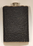 Fur Top and Bottom Black Textured Leather Wrapped Stainless Steel Hip Flask