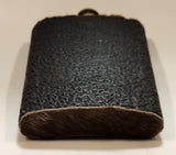 Fur Top and Bottom Black Textured Leather Wrapped Stainless Steel Hip Flask