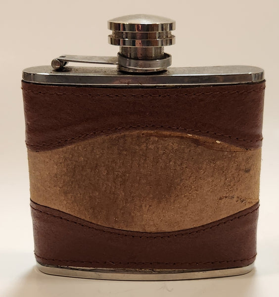 Brown Leather Wrapped Stainless Steel Hip Flask
