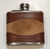 Brown Leather Wrapped Stainless Steel Hip Flask