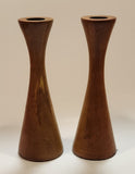 Teak Turned Wood 7" Tall Candle Holder Stands Set of 2