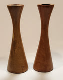 Teak Turned Wood 7" Tall Candle Holder Stands Set of 2