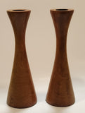 Teak Turned Wood 7" Tall Candle Holder Stands Set of 2
