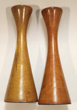 Teak Turned Wood 7" Tall Candle Holder Stands Set of 2