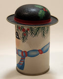 Vintage Daher Cap Tins Lady Snowman Can Christmas Ornament