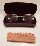 Antique 1930s J. J. Butchart Optometrist G. Woodward Ltd. Edmonton Bosch & Lomb 12K Gold 1/10 Wire Frame Eye Glasses in Case with Rag