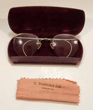 Antique 1930s J. J. Butchart Optometrist G. Woodward Ltd. Edmonton Bosch & Lomb 12K Gold 1/10 Wire Frame Eye Glasses in Case with Rag