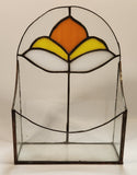 Vintage Art Deco Orange Yellow White 10 1/4" Tall Leaded Frosted and Stained Glass Mail Holder Letter Box