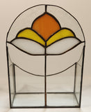 Vintage Art Deco Orange Yellow White 10 1/4" Tall Leaded Frosted and Stained Glass Mail Holder Letter Box