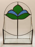 Vintage Art Deco Blue and Green 10 1/4" Tall Leaded Stained Glass Mail Holder Letter Box