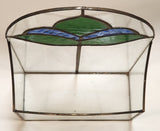 Vintage Art Deco Blue and Green 10 1/4" Tall Leaded Stained Glass Mail Holder Letter Box