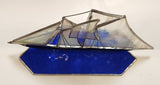 Vintage Beautiful Cobalt Blue and Clear Iridescent 9" Leaded Stained Glass Ship Sail Boat Sculpture