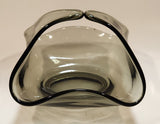 Vintage MCM Dark Grey Smoke Tinted Art Glass Candy Nut Dish Basket Bowl with Handle Tips Touching