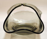 Vintage MCM Dark Grey Smoke Tinted Art Glass Candy Nut Dish Basket Bowl with Handle Tips Touching