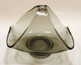Vintage MCM Dark Grey Smoke Tinted Art Glass Candy Nut Dish Basket Bowl with Handle Tips Touching