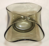 Vintage MCM Dark Grey Smoke Tinted Art Glass Candy Nut Dish Basket Bowl with Handle Tips Touching