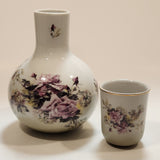 Vintage 1898 China Company Pink Rose Flowers Bedside Porcelain Water Carafe Water Jug with Cup Lid