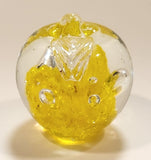Vintage Art Glass Fruit Clear Yellow Apple Explosion with Bubbles 2 5/8" Tall Ornament Has Chip