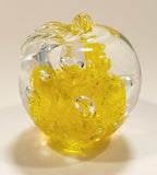 Vintage Art Glass Fruit Clear Yellow Apple Explosion with Bubbles 2 5/8" Tall Ornament Has Chip