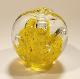 Vintage Art Glass Fruit Clear Yellow Apple Explosion with Bubbles 2 5/8" Tall Ornament Has Chip