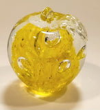 Vintage Art Glass Fruit Clear Yellow Apple Explosion with Bubbles 2 5/8" Tall Ornament Has Chip
