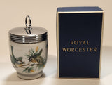 Royal Worcester King Size Blue and Yellow Birds Egg Coddler Poacher Porcelain Jar with Metal Lid Made in England New in Box