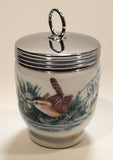 Royal Worcester King Size Blue and Yellow Birds Egg Coddler Poacher Porcelain Jar with Metal Lid Made in England New in Box