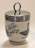 Royal Worcester King Size Blue and Yellow Birds Egg Coddler Poacher Porcelain Jar with Metal Lid Made in England New in Box