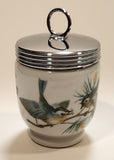 Royal Worcester King Size Blue and Yellow Birds Egg Coddler Poacher Porcelain Jar with Metal Lid Made in England New in Box
