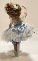 Ballerina Girl in Blue Dress 8" Tall Poseable Bisque Porcelain Doll with Stand