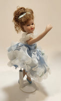 Ballerina Girl in Blue Dress 8" Tall Poseable Bisque Porcelain Doll with Stand
