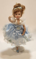 Ballerina Girl in Blue Dress 8" Tall Poseable Bisque Porcelain Doll with Stand