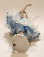 Ballerina Girl in Blue Dress 8" Tall Poseable Bisque Porcelain Doll with Stand