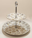 Vintage Barratt's Delphatic Tableware Ironstone England 9 1/2" Tall Two Tier Cupcake Desert Stand Serving Tray
