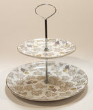Vintage Barratt's Delphatic Tableware Ironstone England 9 1/2" Tall Two Tier Cupcake Desert Stand Serving Tray