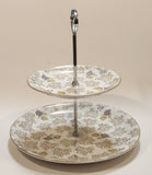 Vintage Barratt's Delphatic Tableware Ironstone England 9 1/2" Tall Two Tier Cupcake Desert Stand Serving Tray