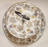 Vintage Barratt's Delphatic Tableware Ironstone England 9 1/2" Tall Two Tier Cupcake Desert Stand Serving Tray