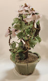 Vintage Chinese Art 12 1/2" Tall Pink Cherry Blossom Green Glass Jade Tree Ceramic Planter Fake Plant Sculpture