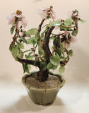 Vintage Chinese Art 12 1/2" Tall Pink Cherry Blossom Green Glass Jade Tree Ceramic Planter Fake Plant Sculpture